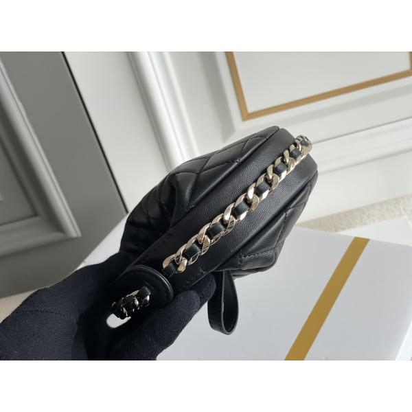 Ap3095 Black Mini Fabric Chanel Flap Bag Coin Purse 20 Inch