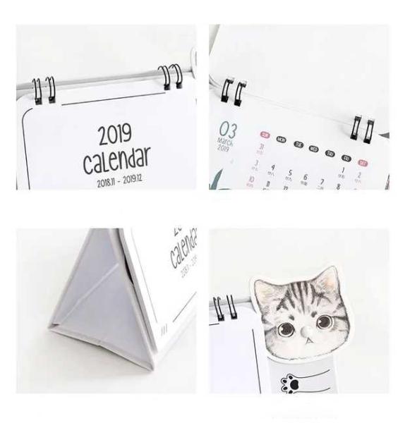 Cute Cat Desk Wall Calendar 100 X 140mm Wire Bound For Giveaway / Promotion
