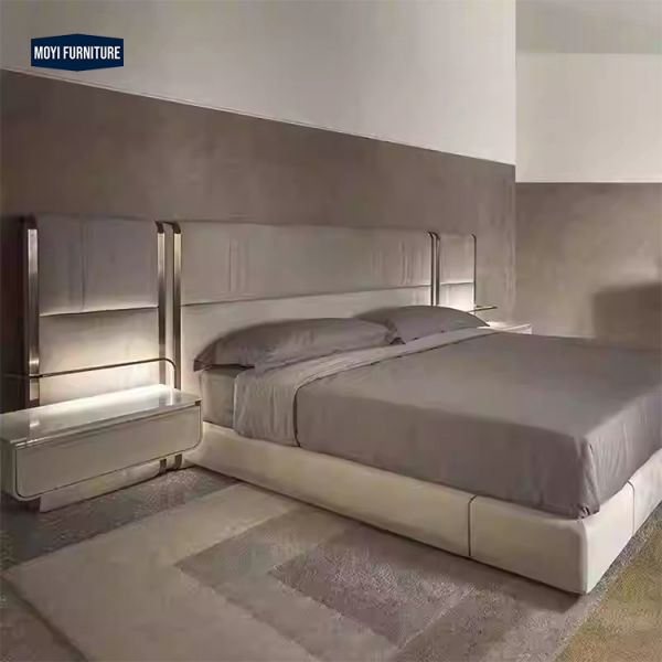 Soft Bed Luxury Modern Bedroom Set Single King Upholstered Leather Storage Swivel Wooden Frame Home Furniture