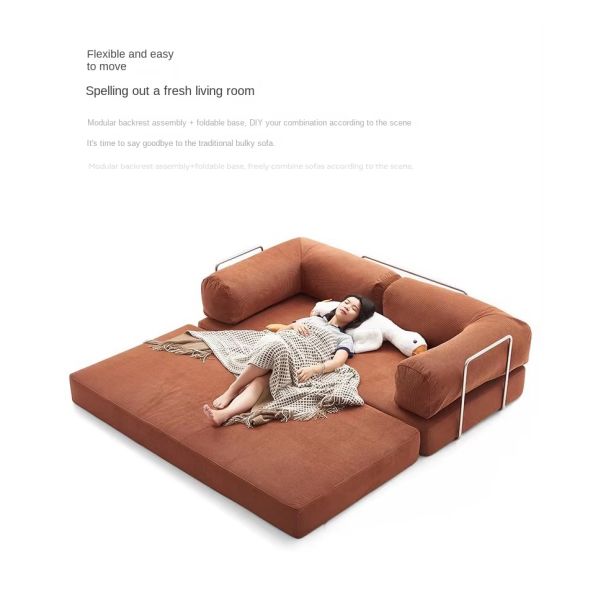 Modern Compression Sofa Set Fully Removable Fabric Sponge Filled Straight Legs Stainless Steel School Living Room Sofa Bed