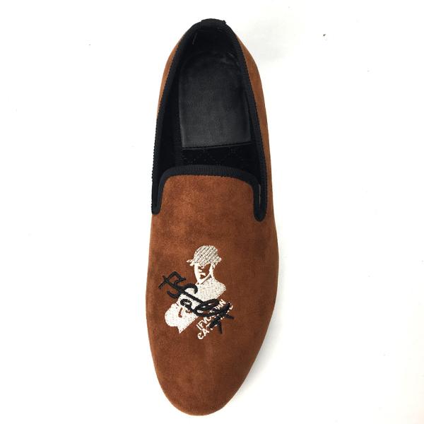 Orange Mens Velvet Loafers Wear Resistant Breathable Comfortable Leather Loafers