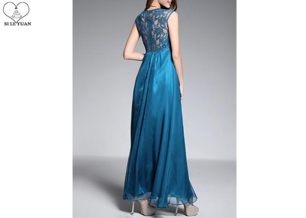 Dusty Blue Wedding Bridesmaid Dresses / Back Lace Chiffon Lace Evening Gown
