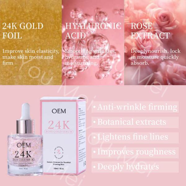 Aloe Vera sans parabène Glycérine soins de la peau sérum pour le visage 24K or pur essence hyaluronique