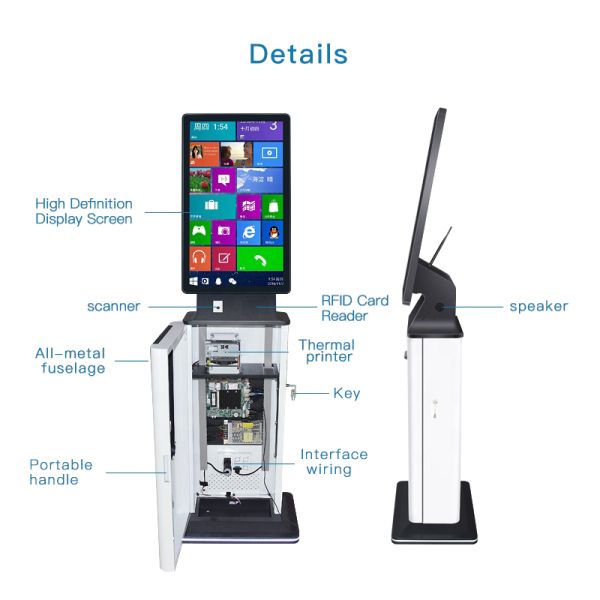 32 Inch Self Service All in One Hotel Check in Kiosk Self Passport QR Code Scanner Ticket Bill Printer POS Payment Kiosk
