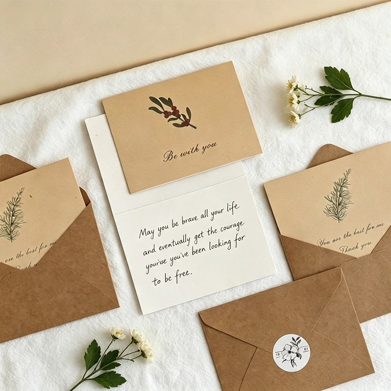 Vintage Floral Printed Thank You Cards With Brown Kraft Paper Envelopes