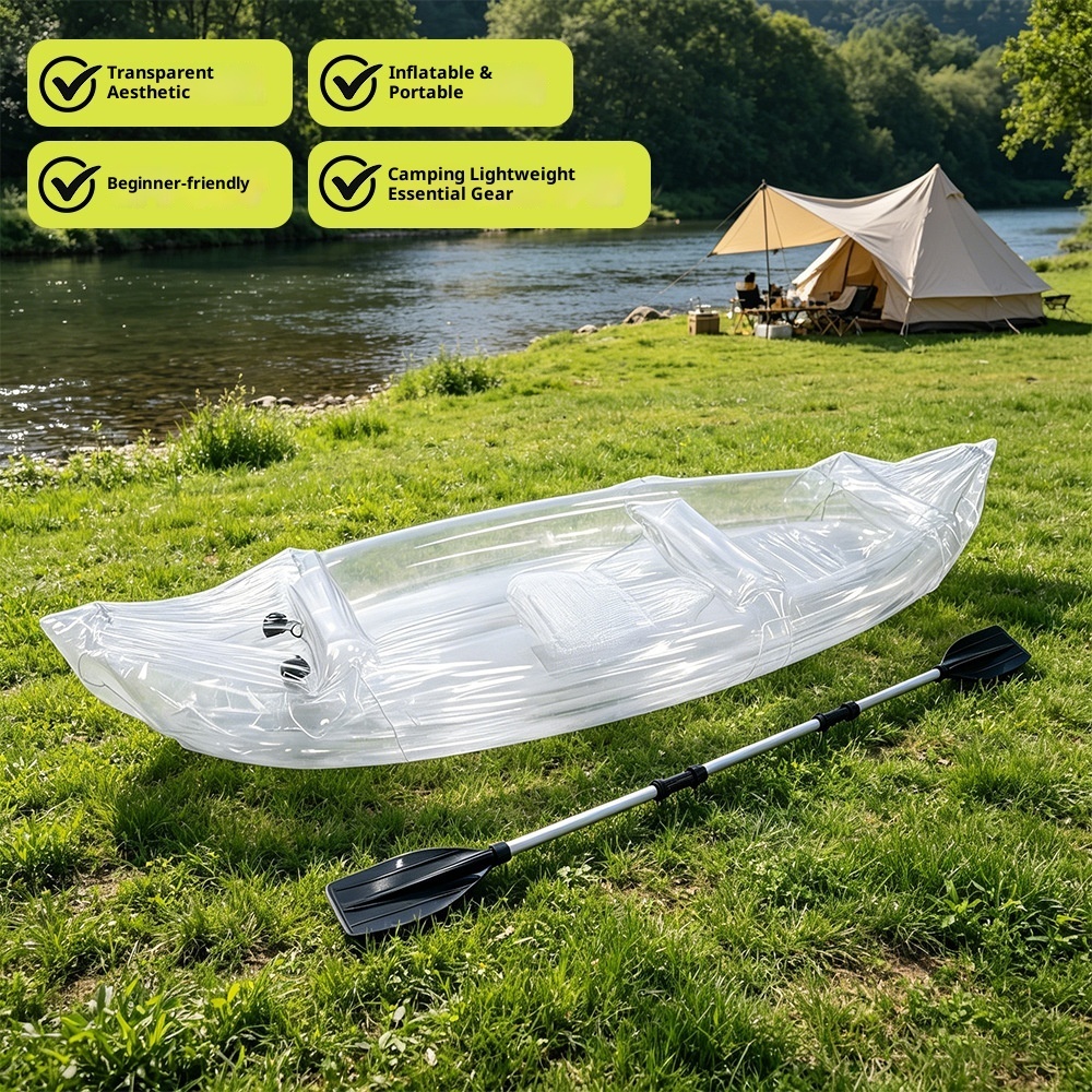 2-Person Inflatable PVC Kayak Folding Fishing Boat Thickened Assault Boat Transparent Outdoor Wading Rubber Boat