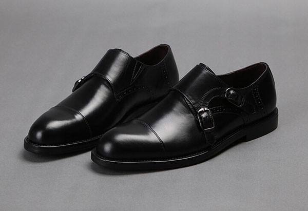 Black Mens Monk Strap Shoes , Goodyear Leather Shoes With Buckle