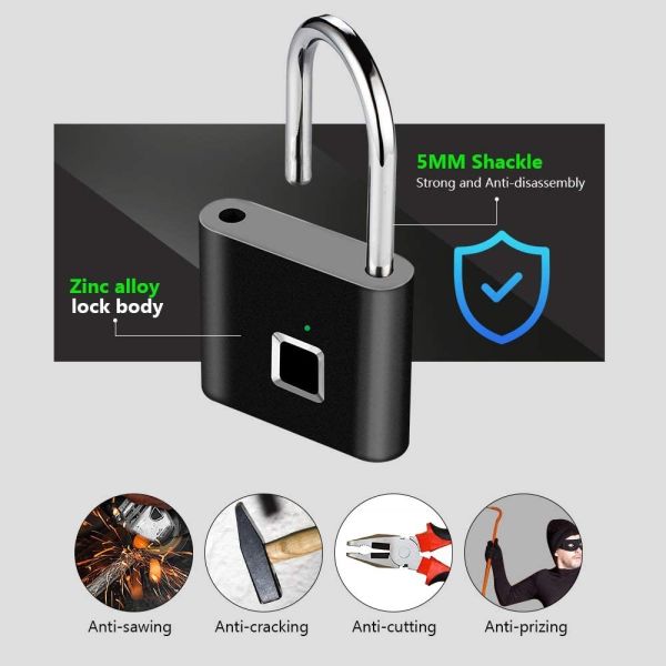 2024 High Security Zinc Alloy Electronic Fingerprint Padlock for Brass Gym Cabinets Drawers Anti-Theft Memory Card Data Storage
