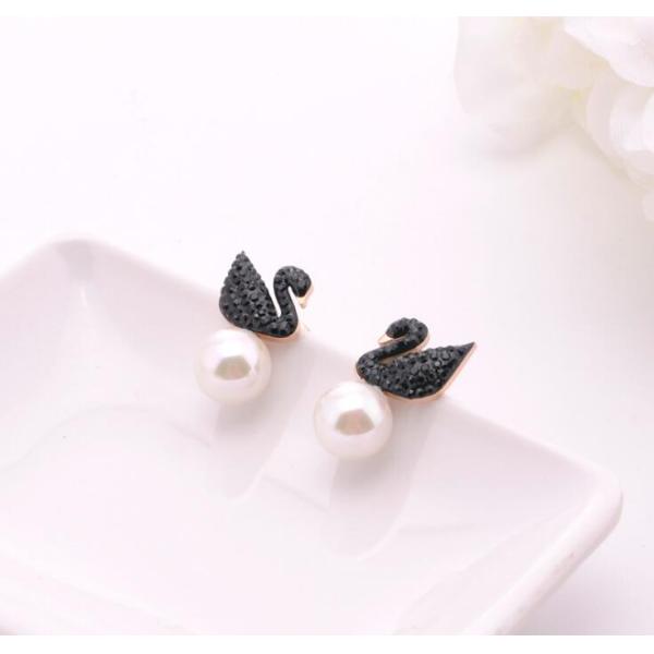 Elegant Pearl Drop Earrings for Women Jewelry, Black Diamond Swan Stud Design Earring for Women
