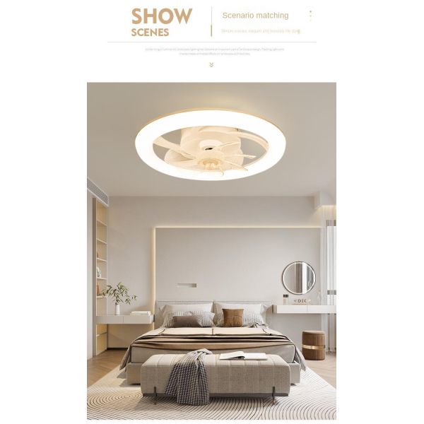 Modern and Simple Home Intelligent Remote Control Restaurant LED Round Acrylic ceiling Fan Light(WH-CLL-59)