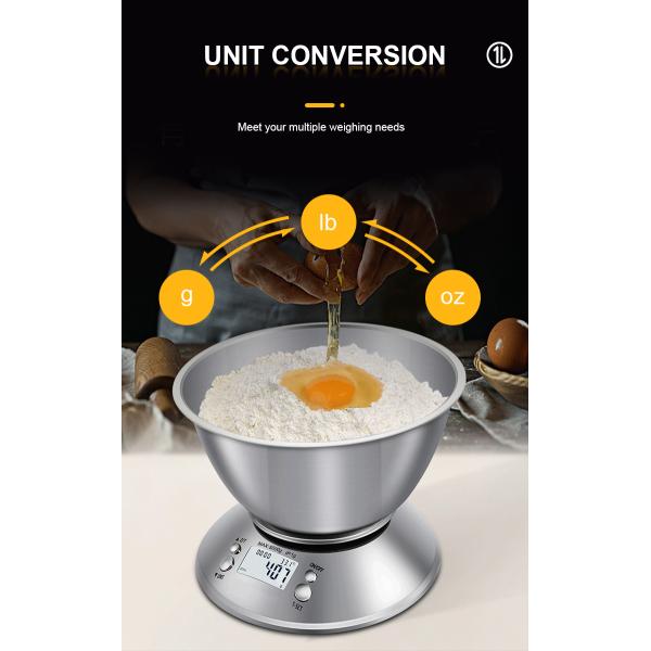 All-Season Digital Food Scale Stainless Steel Kitchen Scale with Bowl and Accurate Weight Measuring Capability