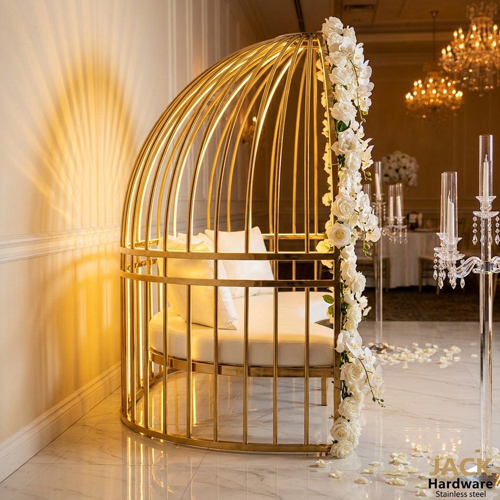 WENDING Gold Arch Birdcage Double Loveseat – Wedding Bride & Groom Sweetheart Sofa