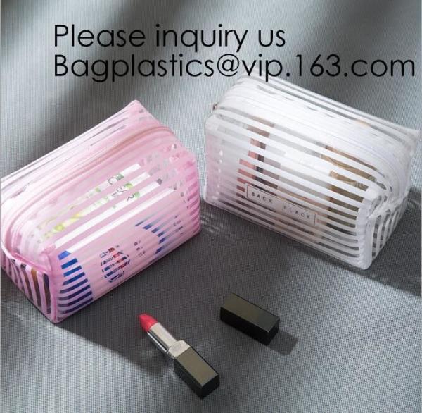 Clear Zipper Pouch with Strap Makeup Bag PVC Cosmetic Pouch,Printing Clear Zip lockk Cosmetic PVC Pouch, bagease, bagplast