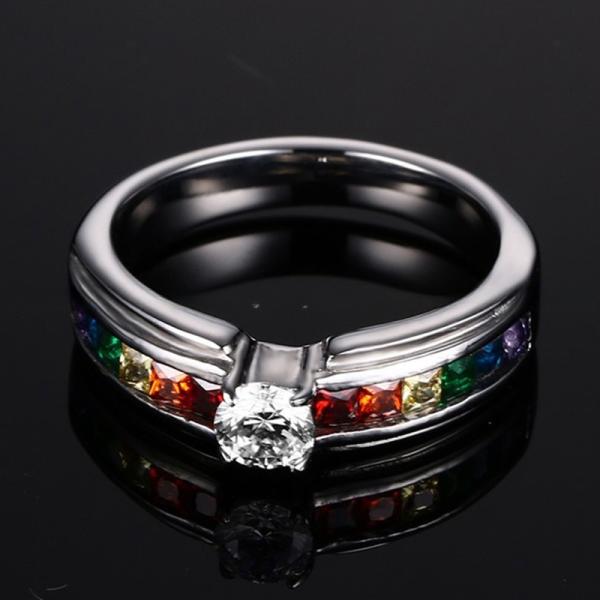 Anneaux de mariage en acier inoxydable avec incrustation de zircons et pierres CZ six couleurs