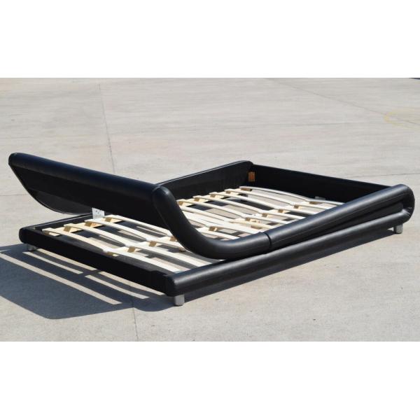 Wave Shape LED Upholstered Bed Full Size Faux Leather Platform