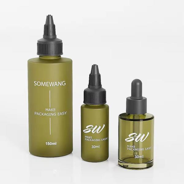 Green PE Cosmetic Bottle Round Cosmetic Pump Bottles Customized