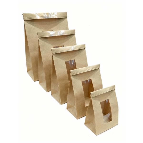 Customized Window SOS Kraft Paper Bag With Tin Tie Clear  Window Use For Baked Food  Tough And Good Tear  Resistance Loading Heavier Items Bakery Bag Bread Bag Food Bag