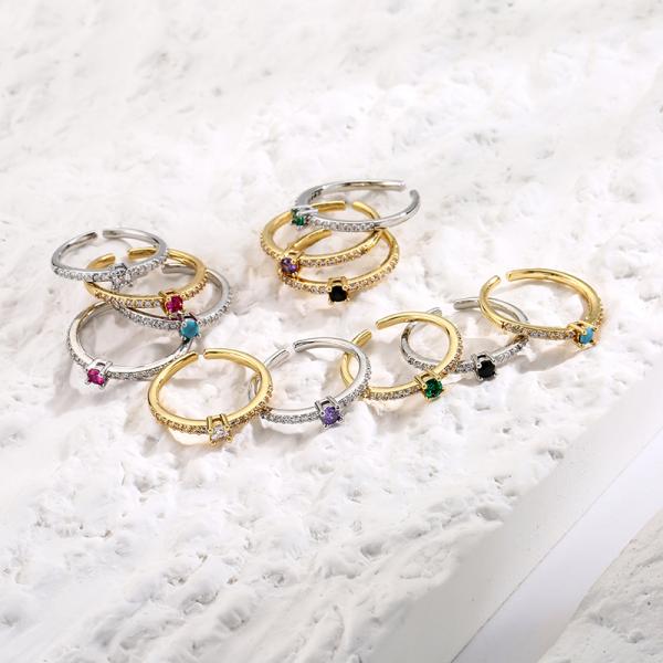 Colorful Gemstone Diamond Bands Rings 18k Gold Plated Adjustable