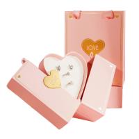 Joaillerie Anneau Collier Cadeau Rose Festival Boîtes cadeaux Emballage Double cœur Personnalisé