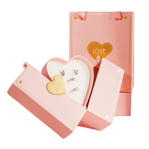 Joaillerie Anneau Collier Cadeau Rose Festival Boîtes cadeaux Emballage Double cœur Personnalisé