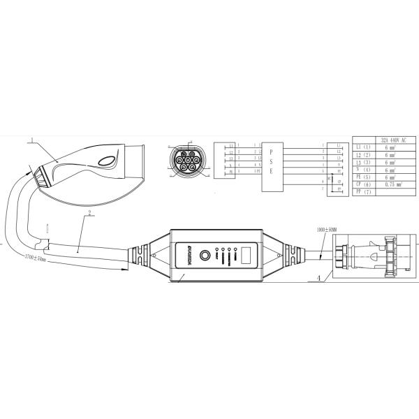 IEC 62196 Type 2 22kW Portable EV Charger Current Adjustable 3 Phase