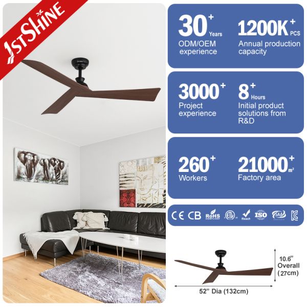 Lower Noise 52 Inch Ceiling Fan with Dark Wood Grain Blades and 6 Speeds Remote Control