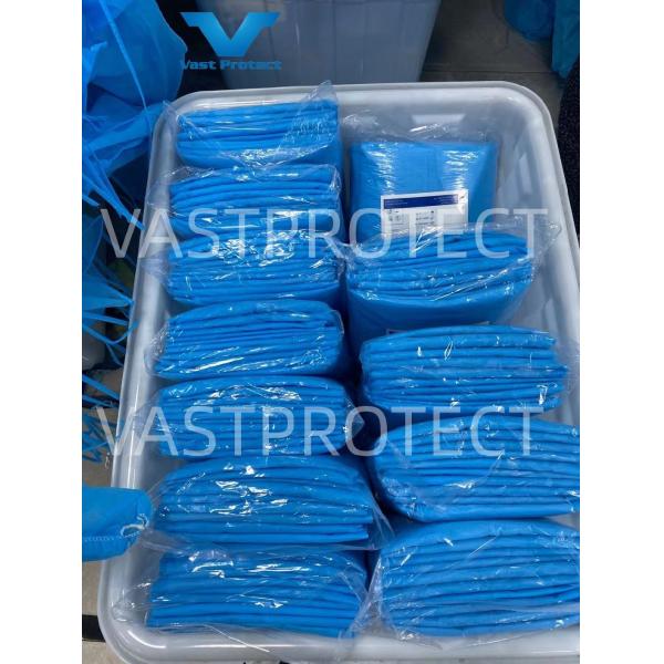 Blue SMS Disposable Surgical Gowns with Knitted Cuffs Fluid Proof M/L/XL