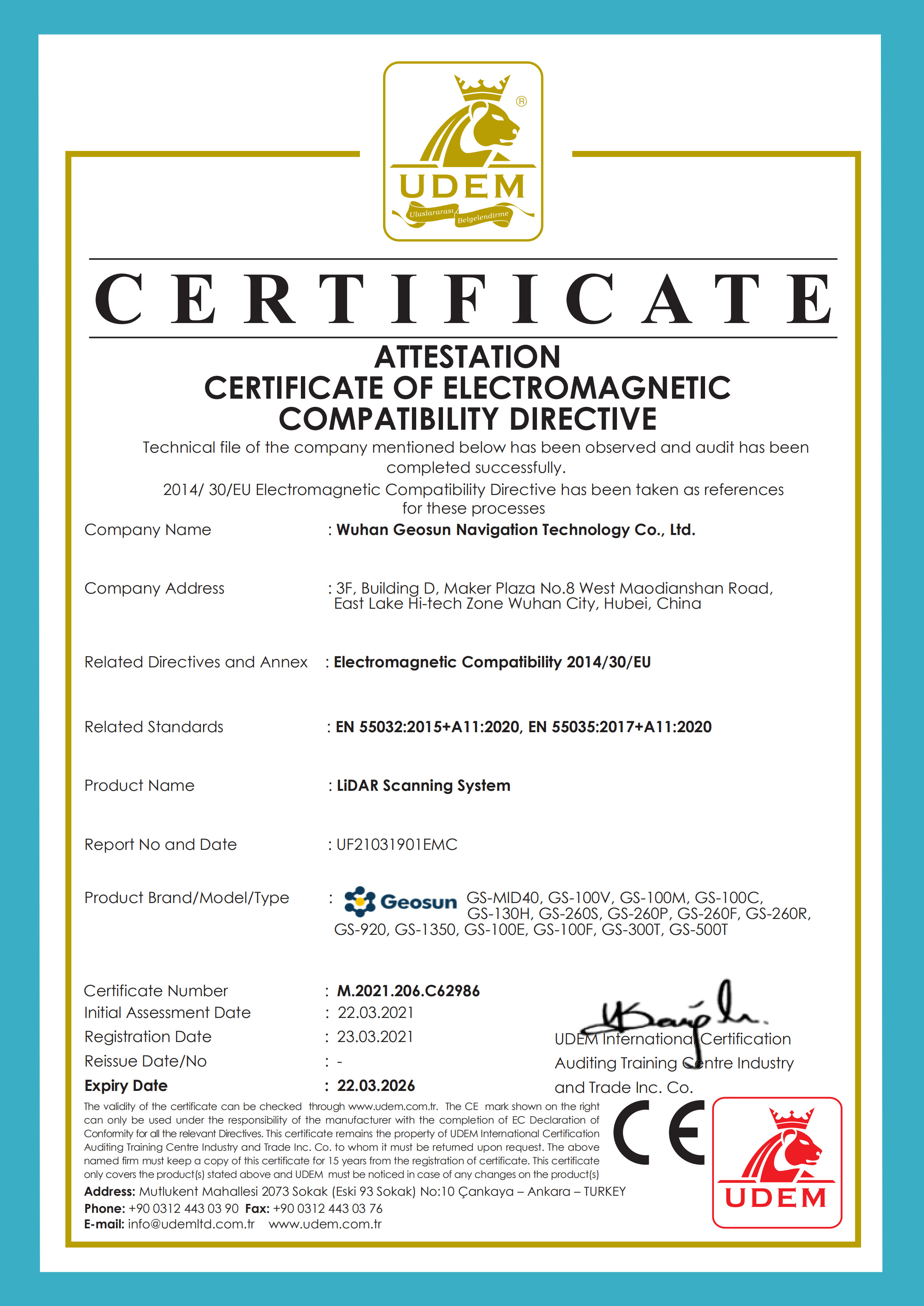 Wuhan Geosun Navigation Technology Co., Ltd. Сертификации