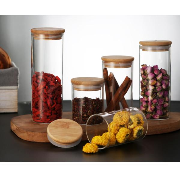 опарник хранения боросиликатного стекла 1000ml с бамбуковой крышкой