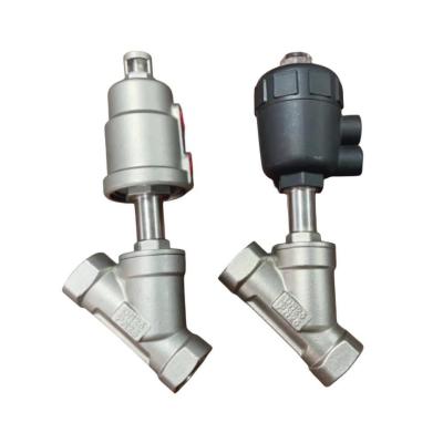 CF8/CF8m NPT Thread Pneumatic Angle Seat Valve Straight Through Type para dupla ação