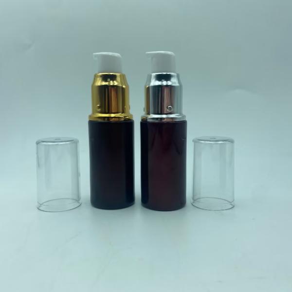 Glass Lotion Bottle 15ml Dark Red Serum Bottle with Shiny Gold/Silver Pump Eye lotion Bottle Pump Bottle Cosmetic Bottle OEM