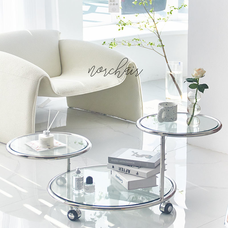 Modern EUROPEAN Design Glass Top Coffee Table with Rotating Function and PU Leather Cover