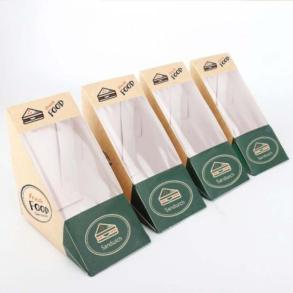 OEM Triangular Transparent Window Breakfast Bread Dessert Packaging Sandwich Paper Box