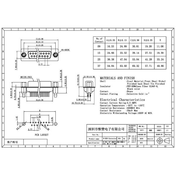 Прямой соединитель мужское женское PBT PCB 1000VAC D Pin DP 15 ПОД
