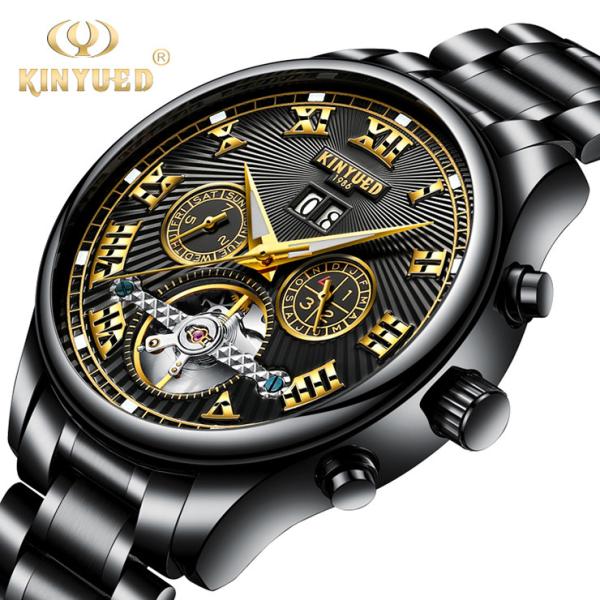 KINYUED tourbillion watch mechanical water resistant watch mens watches automatic skeleton mechanical watch