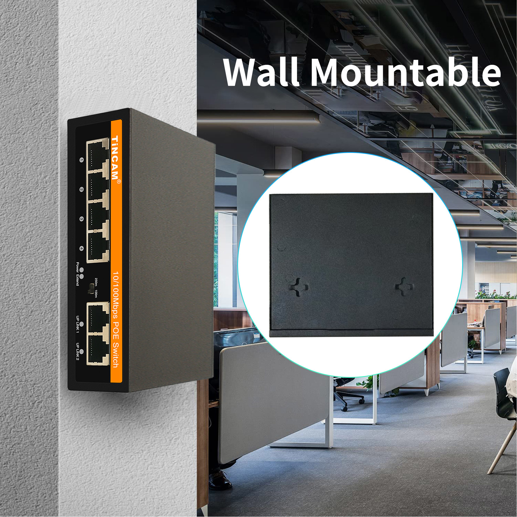 6 Port Fast Ethernet PoE Switch 4 PoE Ports 2 Uplink Ports 10/100Mbps Unmanaged IEEE 802.3af/at 250m Extend VLAN Metal Case Built-in Power Supply TCE-PS4306N