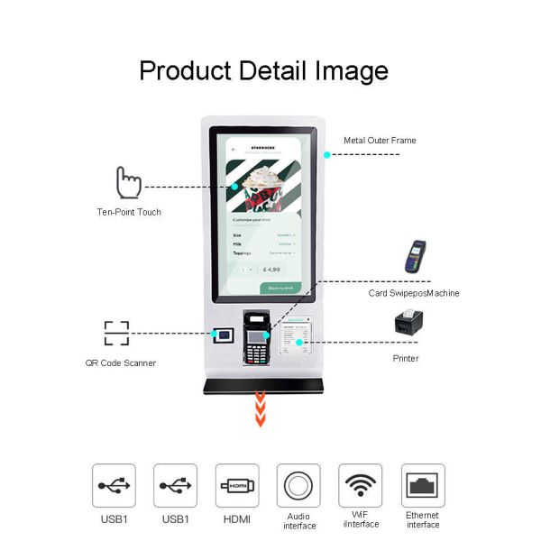 32-inch multi-payment self-service ordering machine with touch screen cashier and payment system