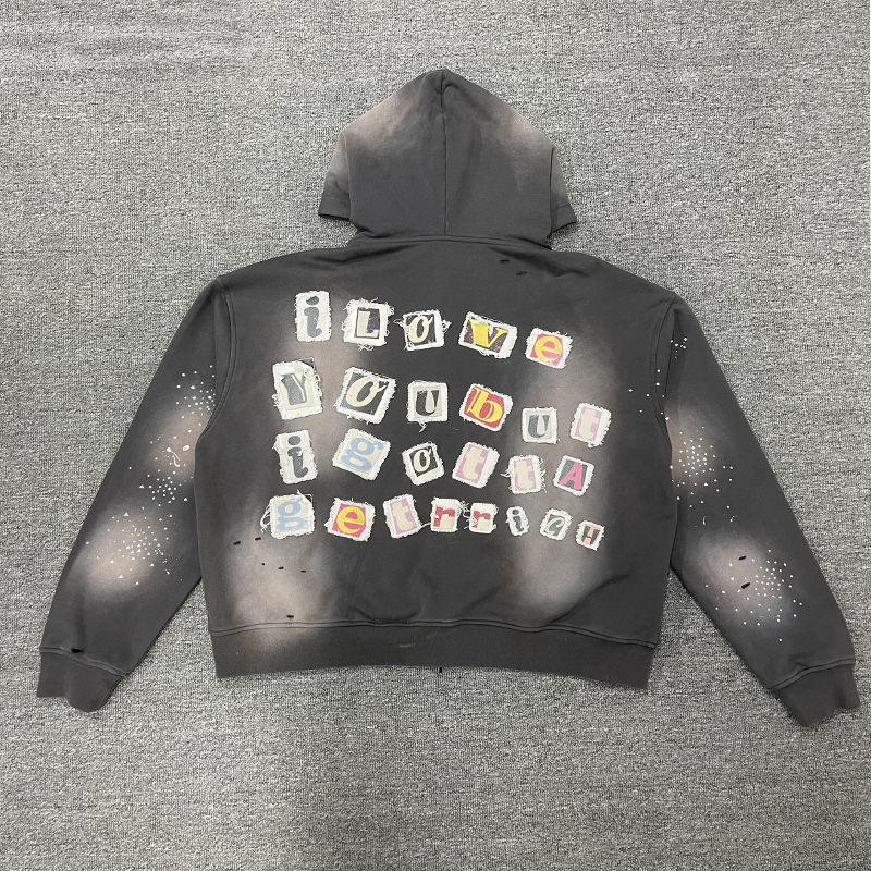 Tianan OEM Custom Streetwear Hoodie Vintage Acid Wash Rhinestone Graffiti Embroidery Oversized Distressed Applique Men's Hoodies
