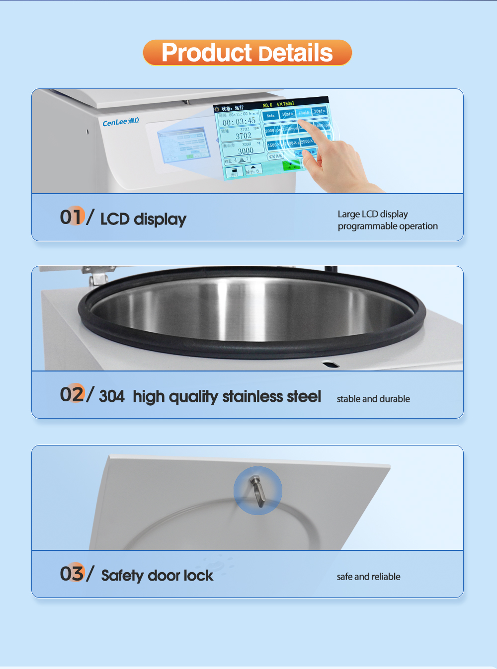 CenLee2050 Clinical High Speed Centrifuge 20500r/min 29200xg Microprocessor Controlled 304 SS Rotor