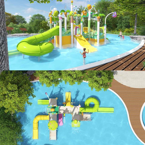 Fiberglass Steel Kids Splash Water Playground Interactive Water Slide Splash Pad