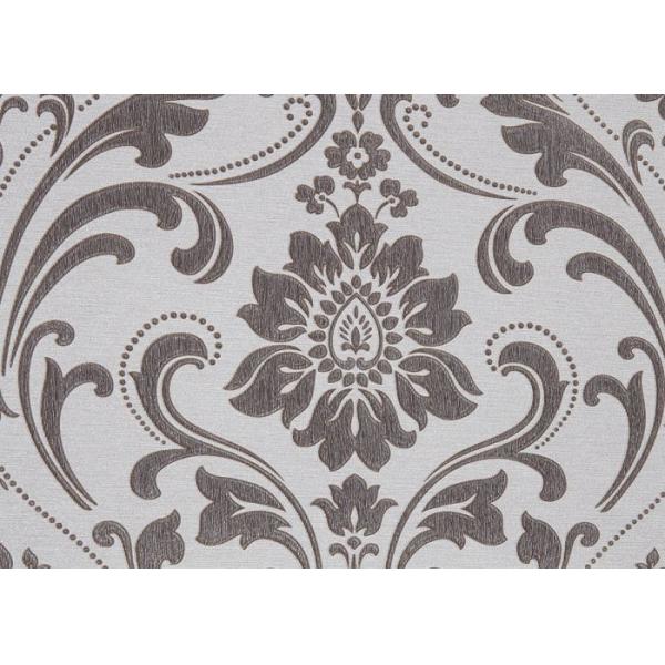 Grey Vinyl Embossed Victorian Damask Wallpaper Removable , Tear - resistant