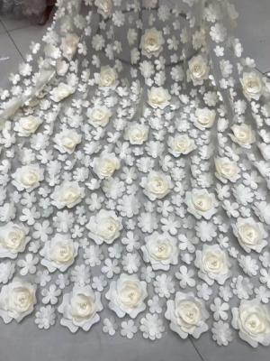 3D Embroidered Flower Beaded Wedding Gown Lace Fabric Anti-static Fashion