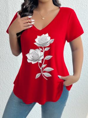 2026 New Arrival: Plus-Size Printed Short-Sleeve T-Shirt for Women – Casual, V-Neck, Loose-Fitting, Comfortable, and Versatile Top