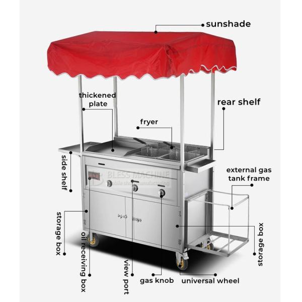 Commercial Catering Stainless Steel Street Food Snack Fryer Grill Barbecue Trolley Handcart