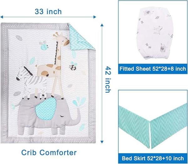 Premium 3-Piece Cartoon Baby Bedding Set , Newborn& Infant Nursery Bedding Set