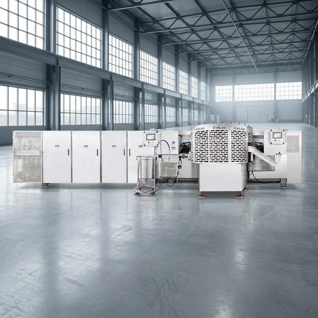 Automatic Waffle Basket Production Line Utilizing PLC Control System and Main Motor Specification for Consistent Output