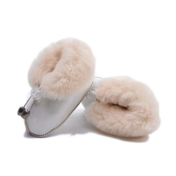 Natural Super Soft Fur Double Face Australian Baby Sheepskin Boots Grey / Pink