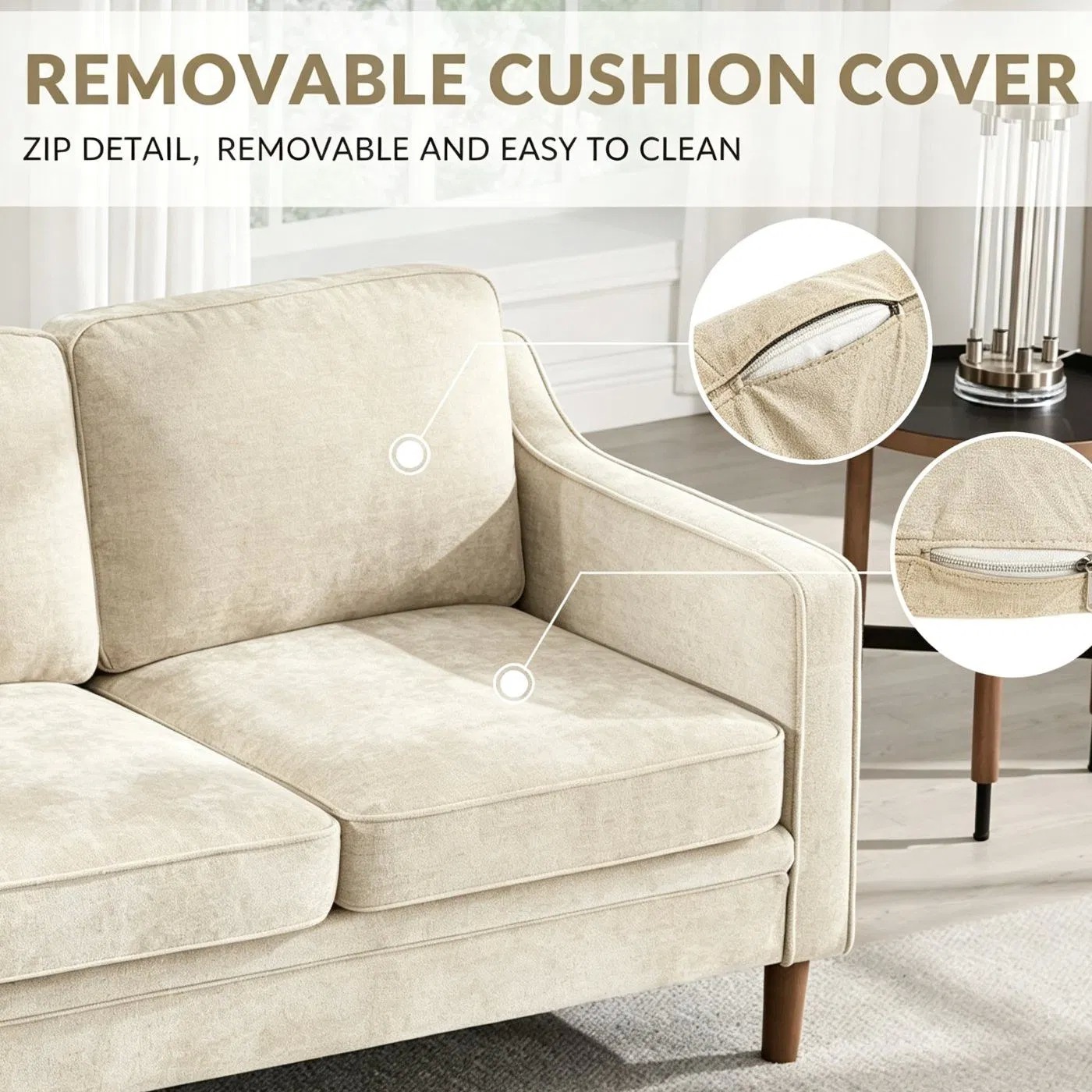 Natural Wood Leg Fabric Three Seater Sofa for Apartment Living Room Comfort Leisure Furniture