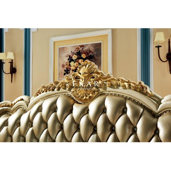 Royal Wooden Carved Design Luxury Leather Headboard King Size Bed LF-029