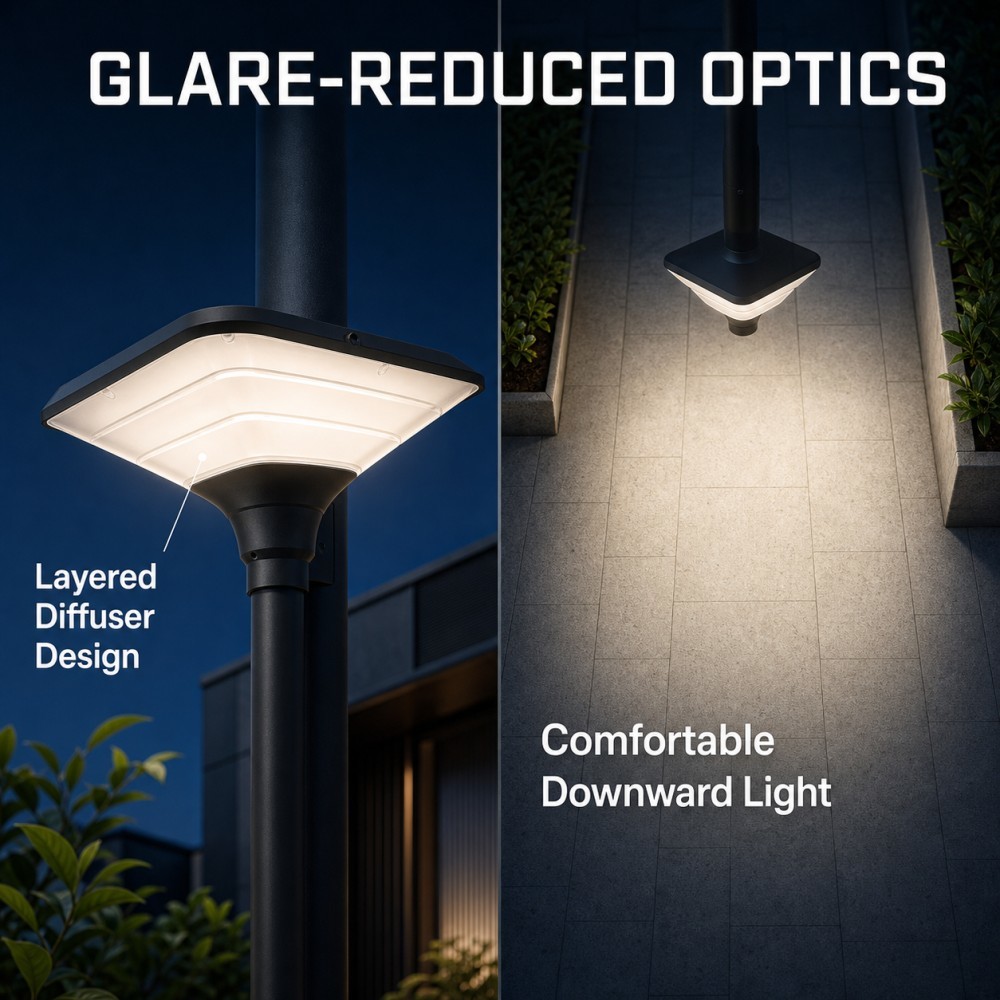 Modern Matte Black Solar Garden Lights 30W 50W Anti Glare for Outdoor Villa Yard Pathway
